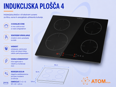 Indukcijska plošča s 4 kuhalnimi conami