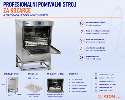 Profesionalni pomivalni stroj za kozarce z mehčalcem vode