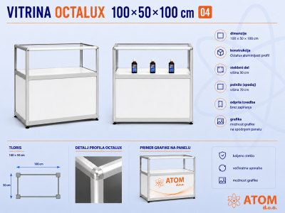 Vitrina/pult Octalux 100x50x100 cm, nizek stekleni del