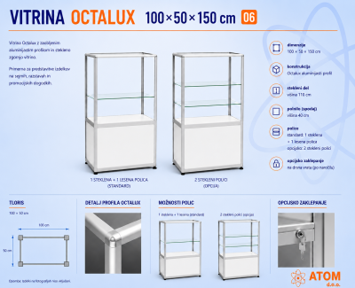 Vitrina Octalux 100x50x150 cm