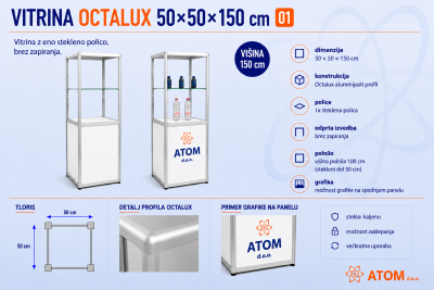 Vitrina Octalux 50x50x150 cm