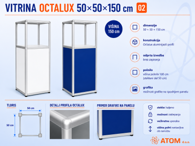 Vitrina Octalux 50x50x150 cm, barvni panel